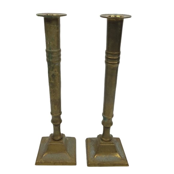 Vintage Brass Column Candle Holders 9.75" Candlesticks Set Of 2 India - Picture 3 of 12